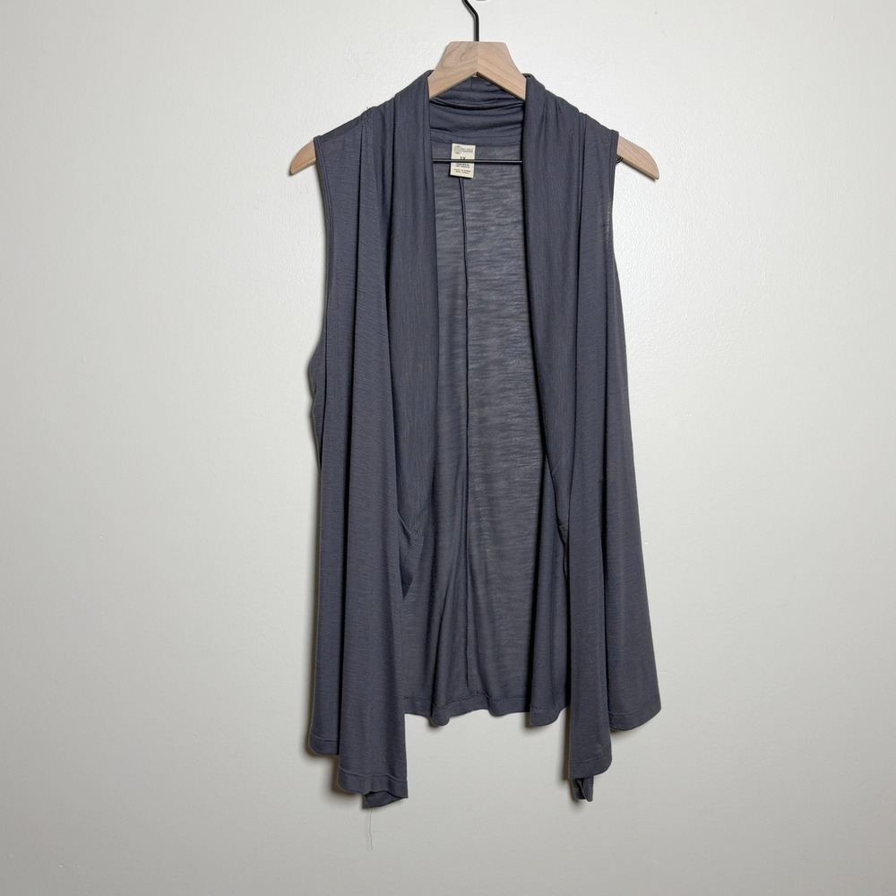 Balance Collection Womens 1X Open Front Vest Cardigan Gray Dry-Wik Lagenlook‎